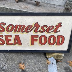 Large Vintage Wood Sea Food Sign 24"x 48" 