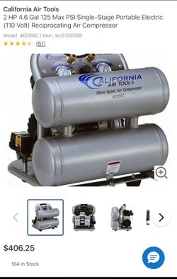 🔥$300 🔥California Air Tools, 2 HP 4.6GGal 125 MaxPSI Single-Stage Portable Electric (110 Volt)