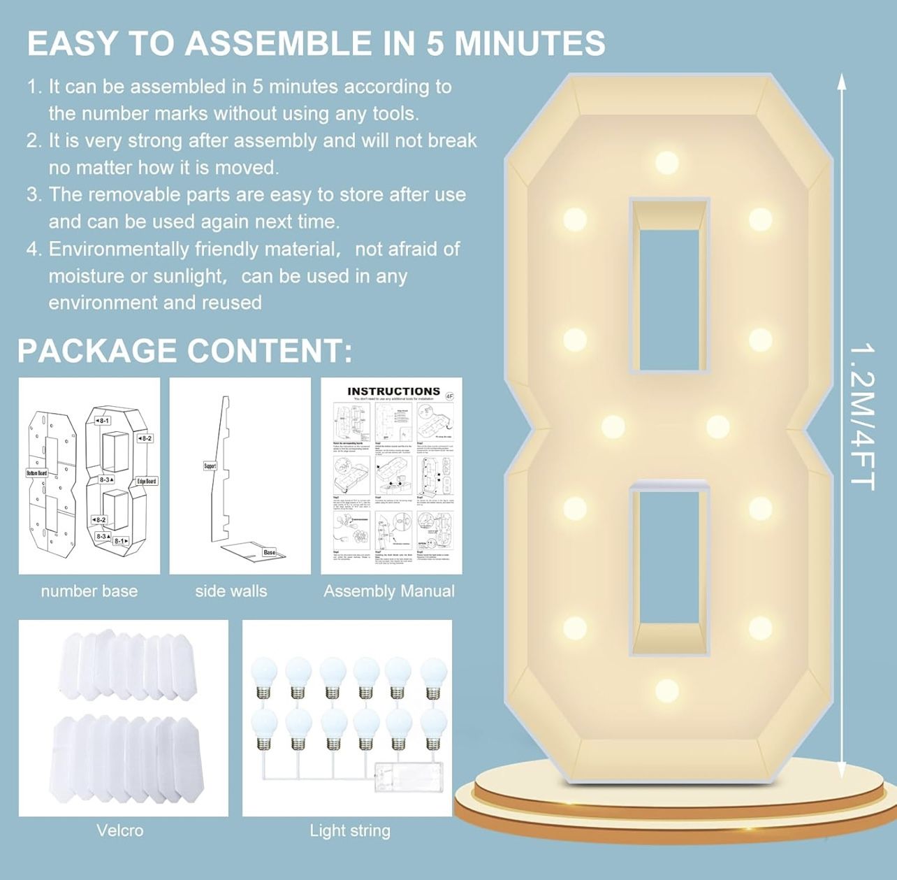 Brand New 4FT Light Up Number 8