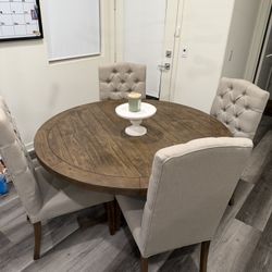 Round Wood Dining Table w/ 4 Upholstered Chairs – Excellent Condition $550 OBO