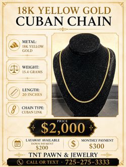 18K Yellow Gold Cuban Chain – 15.4 Grams – Ask for David