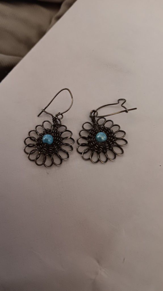 Navajo Sterling Silver And Turquise Earings