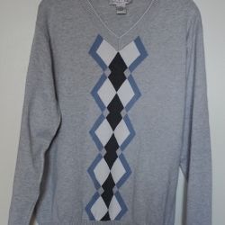 Men's Gianfranco Ruffini Italy Gray Argyle Soft Grandpa Sweater - Size Large