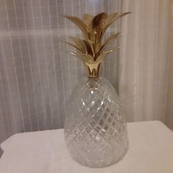Antique Crystal And Brass Pineapple  14" Tall
