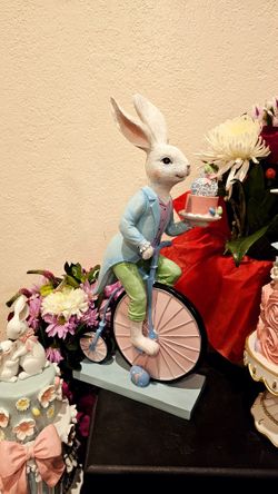 Easter Bunny Riding Penny - Farthing Bicycle