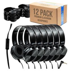 12 Pack Wired Classroom Headphones with Microphone 3.5mm for K-12 Schools