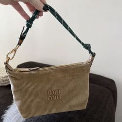 Miu Miu Beige Corduroy Mini Shoulder Bag With Rope Strap