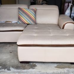 Real Leather Sectional Sofa 2 Piece Beige