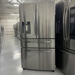 New 4 Door Fridge Stainless Steel Double Drawer Water Ice 
