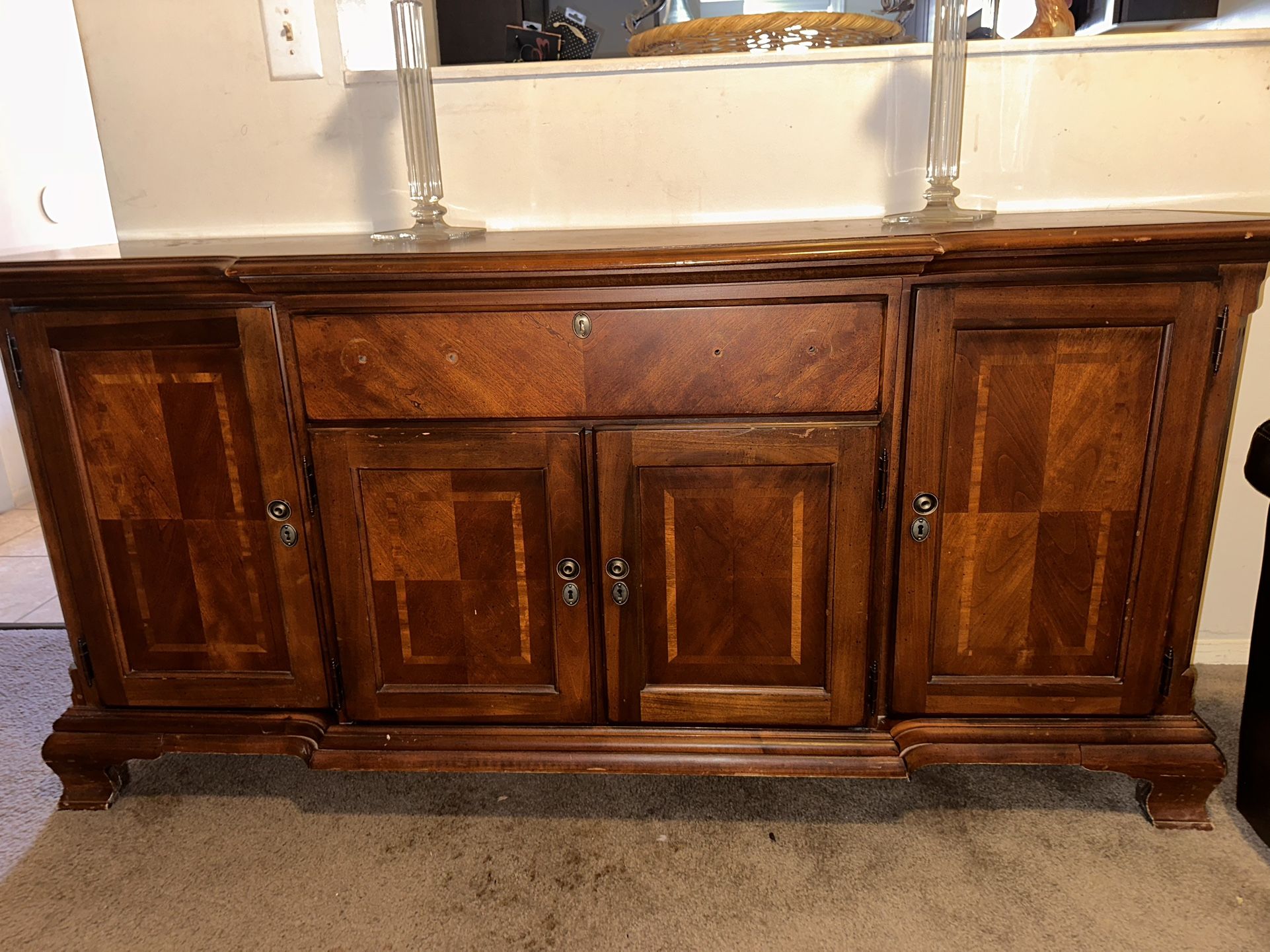 Vintage Solid Wood Sideboard Buffet with Silverware Drawer – Traditional Dining Room Server