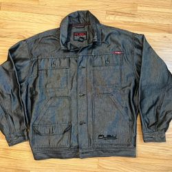 VINTAGE Fubu Jacket The Collection Large Charcoal Denim Jean Hip Hop Y2K Baggy