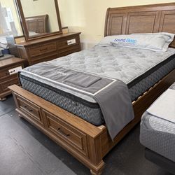 Queen Bed Room Set On Sale( Including Queen Bed Frame, Dresser, Mirror, 1 N/ ON SALE