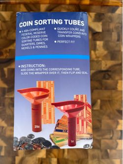 New Coin Sorting Tube Set – 4 Tubes + 150 Wrappers (Quarters, Dimes, Nickels, Pennies)