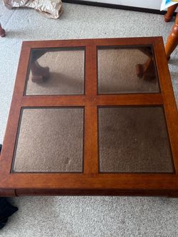 Wood and Glass Panel Coffee Table