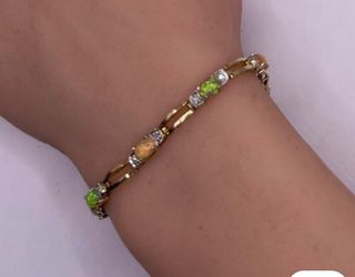 Women’s Tennis Bracelet, Lab Opal Link Tennis Bracelet with small crystals   7. 25 inches long