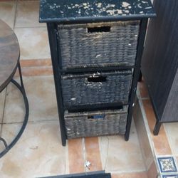 FREE , (3) Drawer Wicker Basket Storage & Small Office Desk 