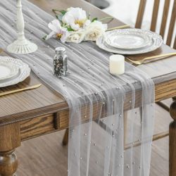 Pearl Grey Gauze Table Runner