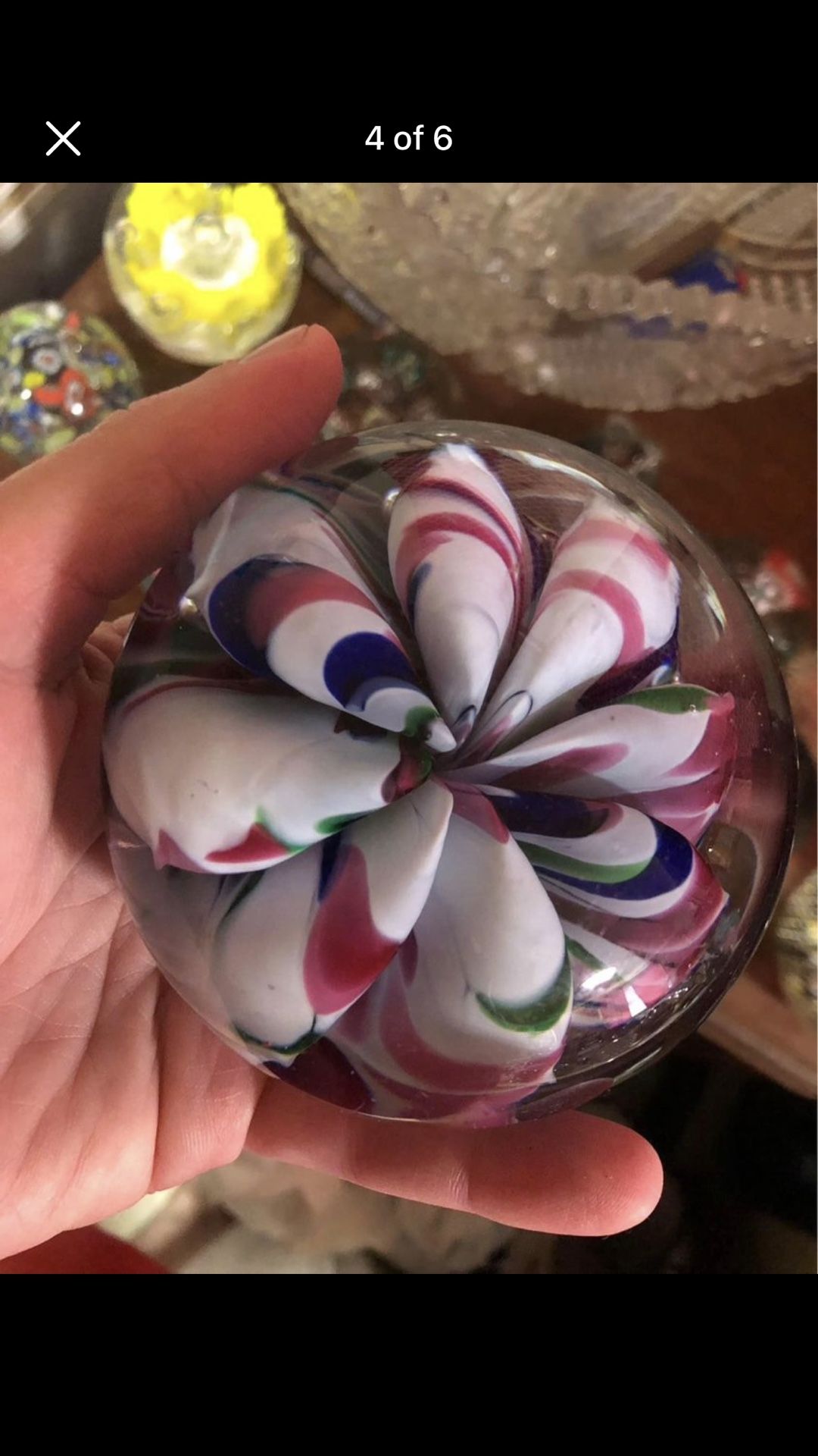 Vintage glass paperweight with beautiful flower inside