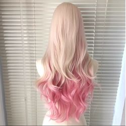 26 inch Platinum Pink Ombre Long Curly Wig with Lace Front