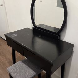 Vanity With Mirror and Stool