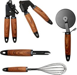 Phantom Chef 5-Piece Kitchen Gadget Set – Pizza Cutter, Whisk, Peeler, Can Opener & Garlic Press