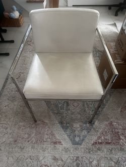 4 white leather dining chairs $120