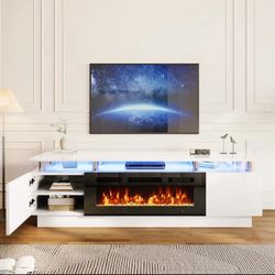 NEW white tv Stand With FIREPLACE and Built In HEATER