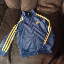 Adidas Boys Track Jacket Blue Yellow 3T Toddler Kids 3 Stripe Logo
