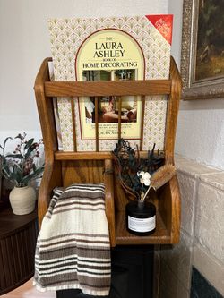 Vintage Solid Oak Bathroom Magazine Rack Toilet Paper Holder 1980s