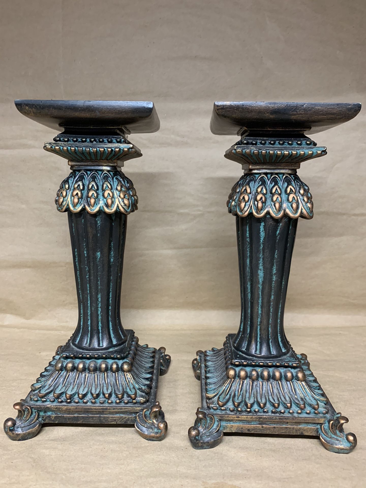 Party lite Regal Candle Holders 2 Retired Bronze Tone Pillar