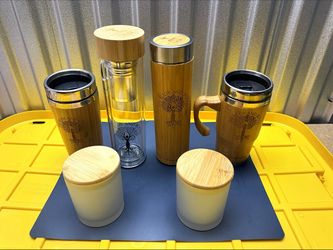 Bamboo Tea Coffee Mug Tumbler Lot 6pc Tree of Life Engraved