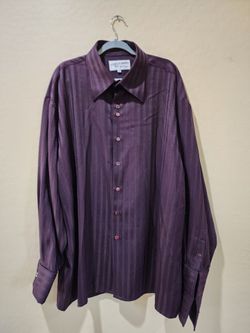 3XL - Il Canto Purple Eggplant Striped French Cuff Men's Button Up 3XL Dress Shirt