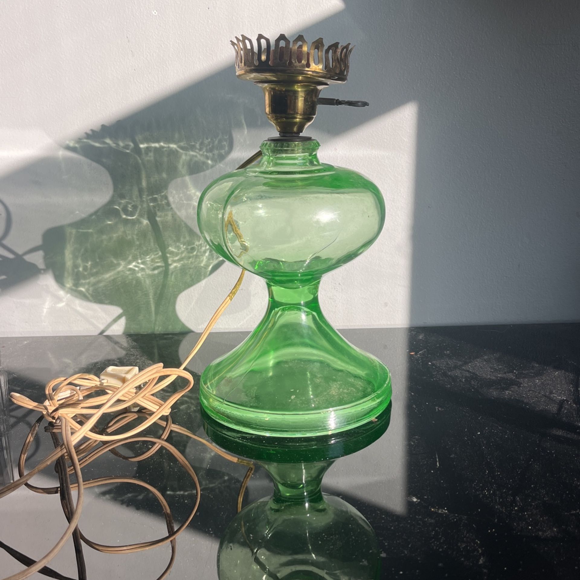 Antique Uranium Vaseline glass Oil lamp