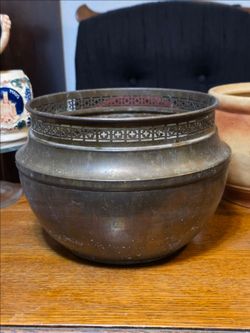Antique Rare Brass Pot with Quatrefoil Cut Out Design