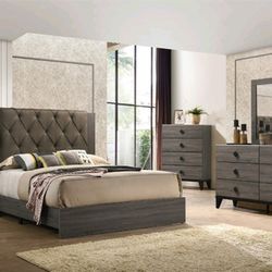 Bedroom Set 4pcs Queen Size Color Grey 