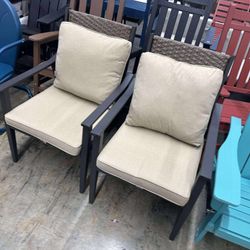 2 Pcs Patio Furniture Set with Thick Cushion Metal Patio Conversation Sets with 2 Armchairs