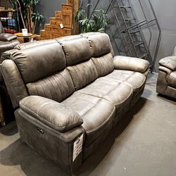 Grey Plush Cushion Manual/Power Recliner Sofa Couch - Hampton Collection 