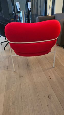 Red Fabric Lounge Chair White Metal Frame