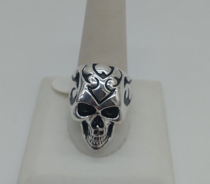 316L Stainless Steel Skull Ring With Tribal Markings