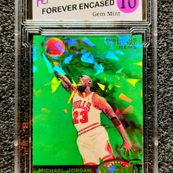 Michael Jordan Green Gems Cracked Ice Holographic Basketball Card. Graded 10 Gem Mint Limited Edition Rare 