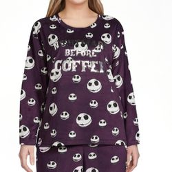 Disney Nightmare Before Christmas Coffee Plum Purple Soft Fleece Pajama Top Shirt 