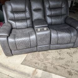 Leather Love Seat Grey In Color 