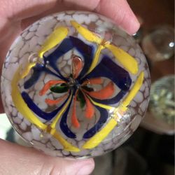 Vintage clear glass with flower inside paperweight