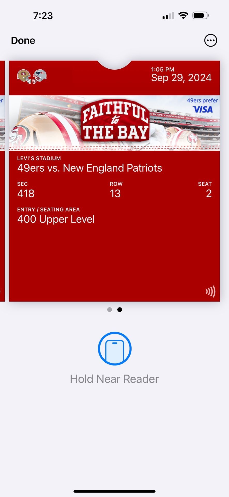 49ers/Patriots 1Ticket 9/29/24
