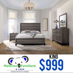 King Size 4 piece Bedroom Set Grey Oak