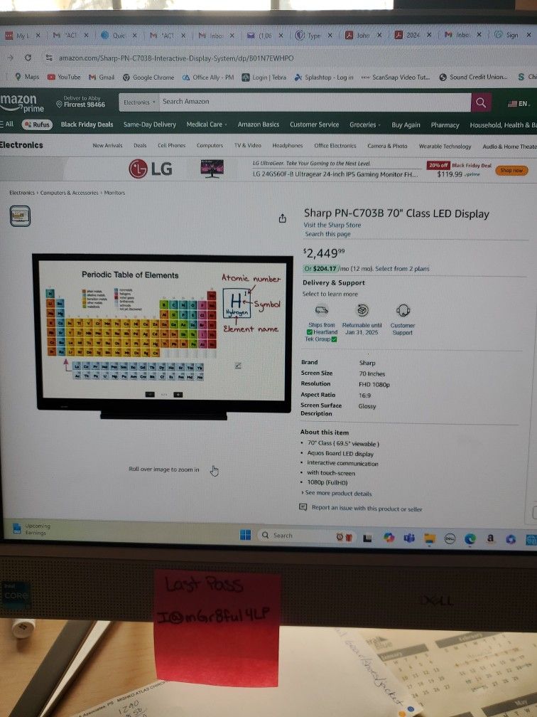 70" Sharp Aquos Interactive TV w/Touchscreen