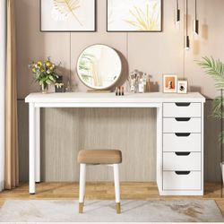New 47 inch White Vanity Desk 5 Drawers