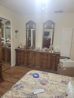 White Fine Furniture vintage dresser with two matching mirrors