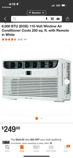 6,000 BTU (DOE) 115-Volt Window Air Conditioner Cools 250 sq. ft. Frigidaire. with Remote in White