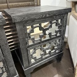 Black rustic nightstand with mirrored accent